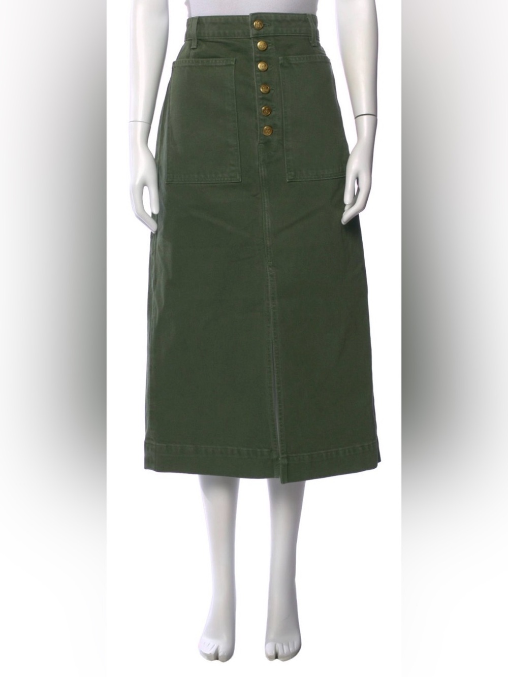 Ulla Johnson Olive Green High-Waist Button-Front Midi Skirt